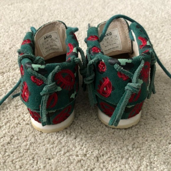 Akid Stone Leopard Leather‎ Shoes Size 4C Unisex Toddlers Girls Green Red - Picture 6 of 10